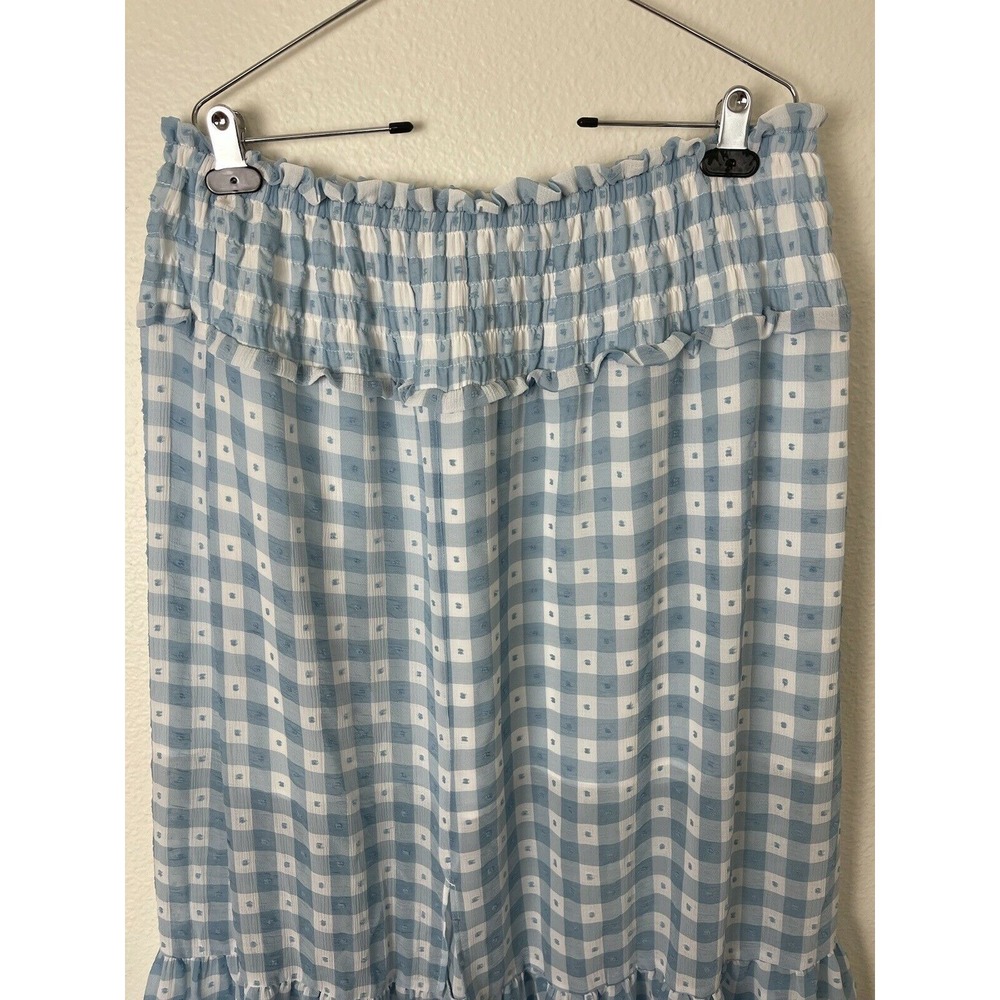 Topshop NEW Gingham Smocked Tiered Midi Skirt Size 12 Blue White Checked Women's - Picture 5 of 8